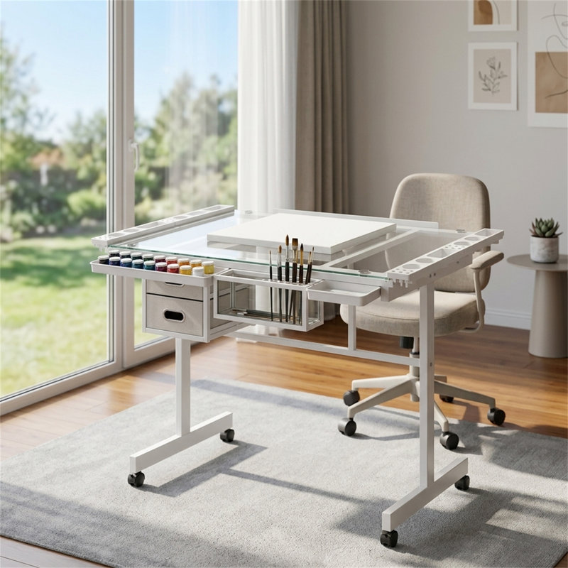 Adjustable Drawing Drafting Table, White