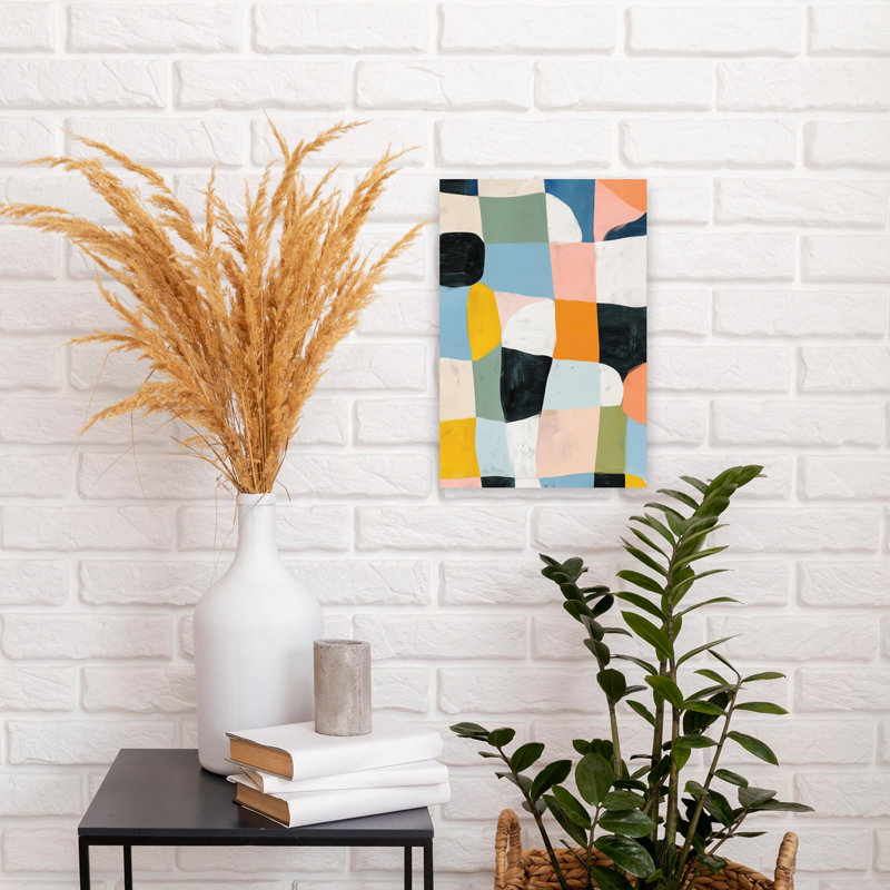 Art mural contemporain coloré, blocs de couleurs ludiques, H 18 po x l 12 po
