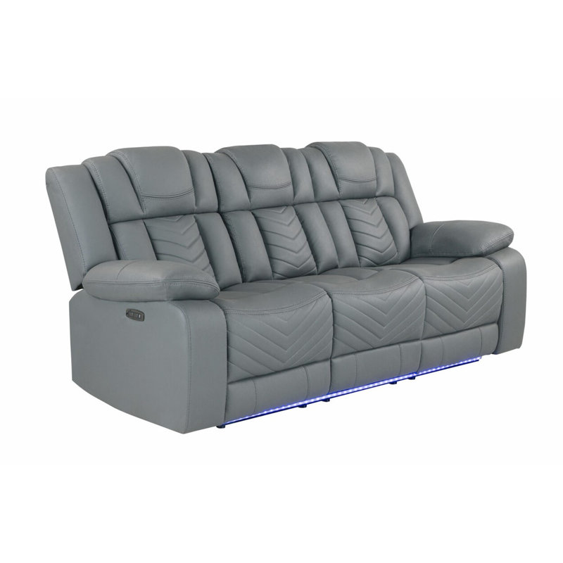 3, inclinable, gris, tissu, style contemporain, ports intégrés, station de recharge sans fil grise, tissu 3 po avec sièges électriques indépendants et table rabattable