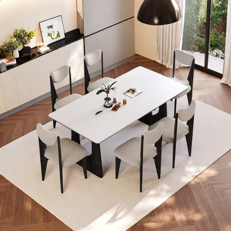 Table de salle à manger blanche en pierre frittée, H 29,53 po x l 31,5 po x L 55,12 po