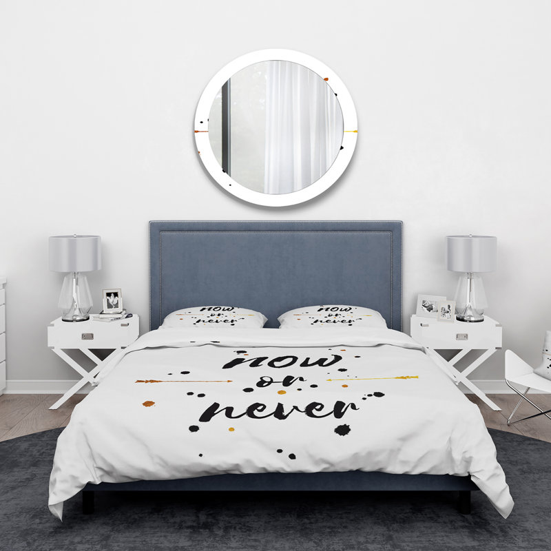 Now Or Never - blanc et noir - ensemble de housse de couette traditionnel - microfibre de polyester