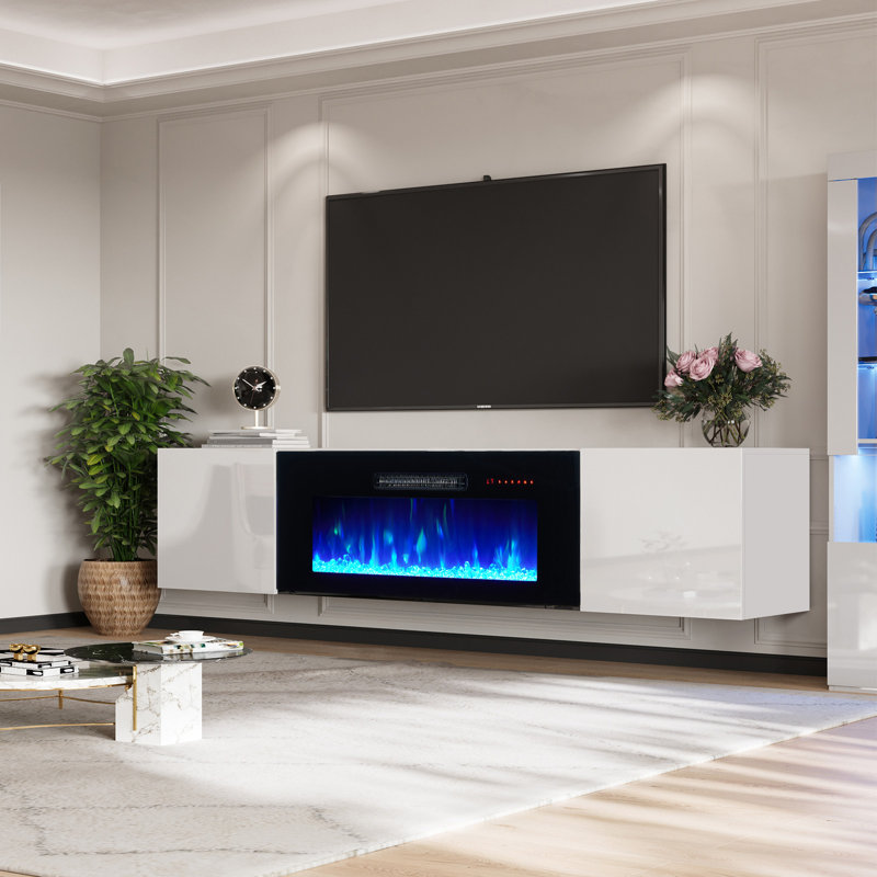 Meuble télé Bhhatu Highgloss, Blanc, 80"