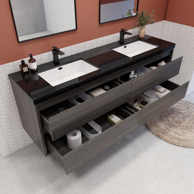 Vickye 72" Double Sink Bathroom Vanity Set, Gray Oak