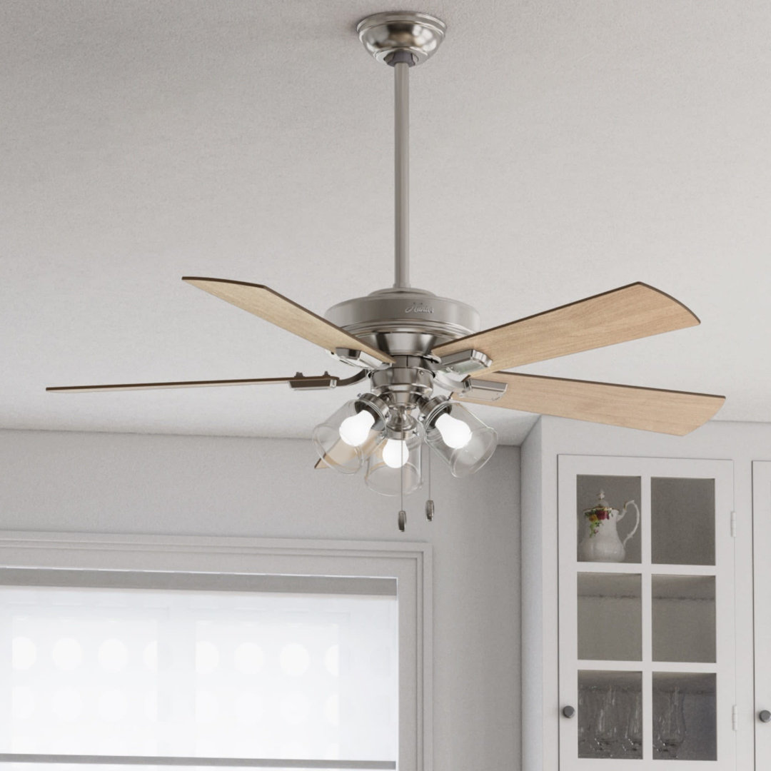 52" Crestfield 5 - Blade Modern Farmhouse Indoor Ceiling Fan with Light and Pull Chains Hunter Fan 
