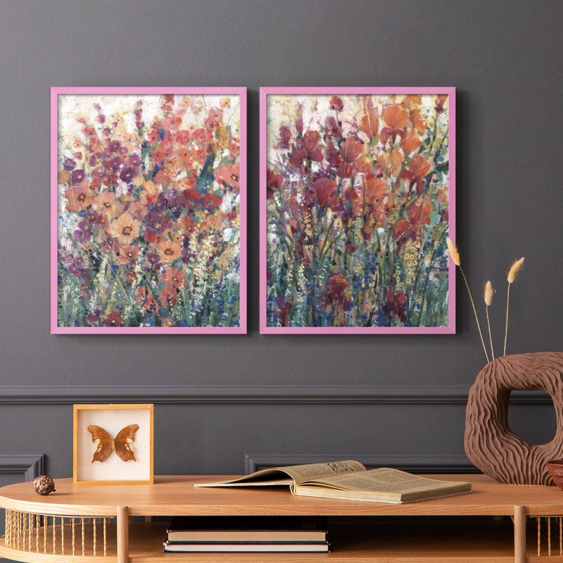 Sunlit Flowers I-Premium, reproduction encadrée - prête à être accrochée - aucun clou requis - aucun clou requis, Rose