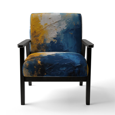Blue and Yellow Intuitive Expressions I - Upholstered Contemporary Arm Chair, Modern Abstract Accent Chair