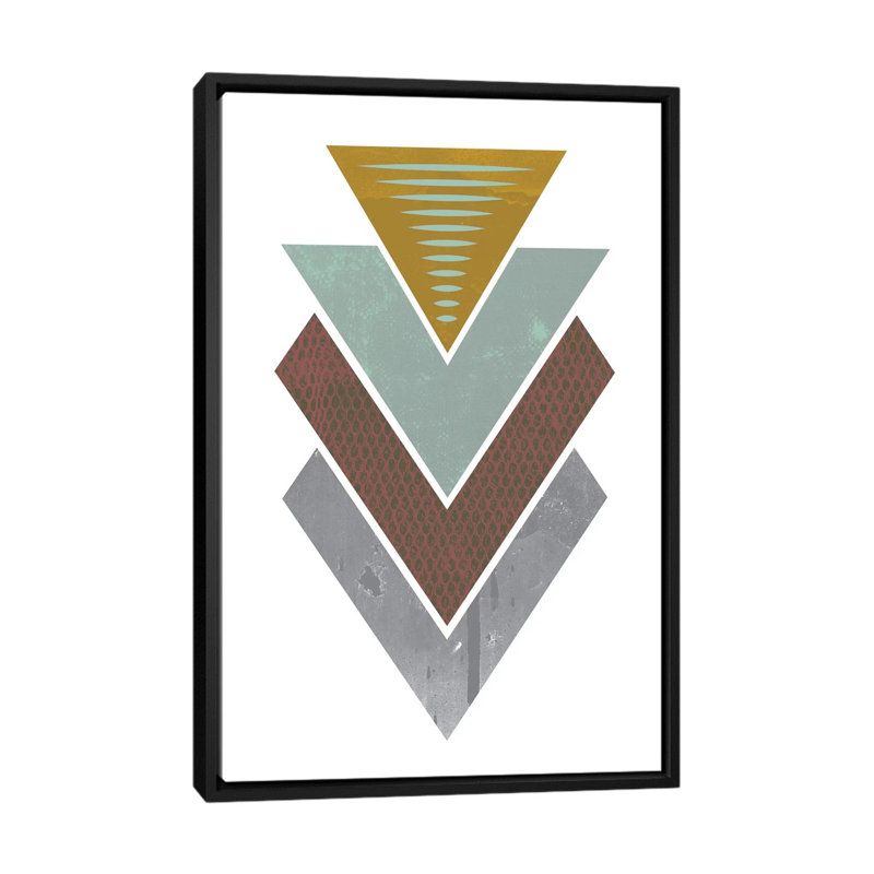 « triangles grunge », impression sur toile tendue, H 26 po x l 18 po x P 1,5 po, Toile avec cadre noir, Pas de tapis