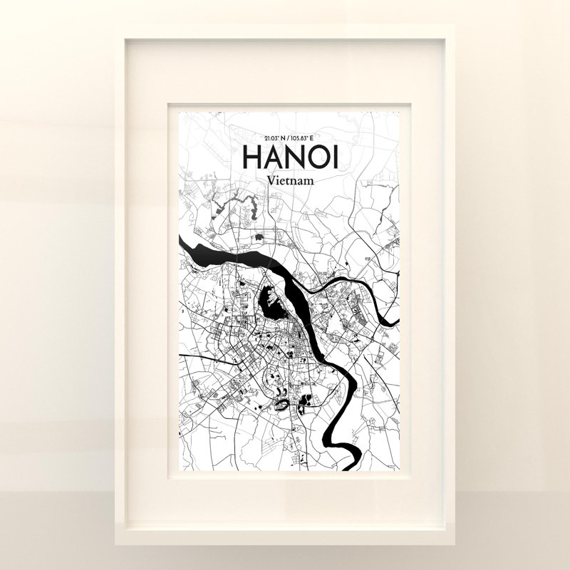 Hanoi City Map In Ink - No Frame Print, 36cm H x 24cm W x 0.05cm D