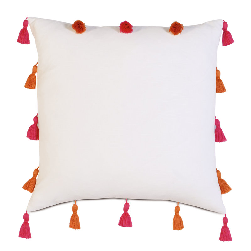 Maya Square Pillow Cover & Insert, White/Pink/Orange, 22"H x 22"W