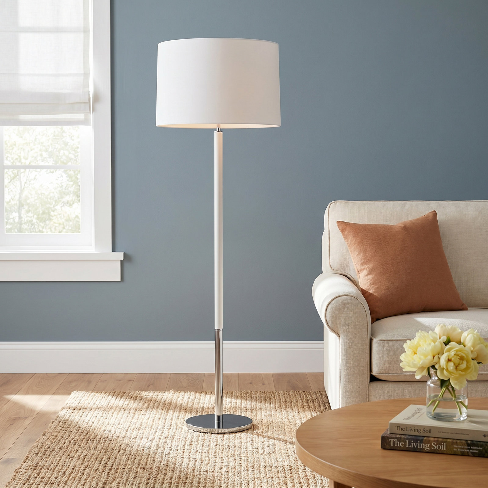61.88'' Dimmable Floor Lamp, Polished Nickel with Gloss White