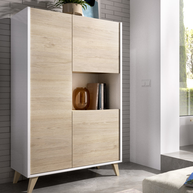 Anvi Display Cabinet, White/Natural Oak