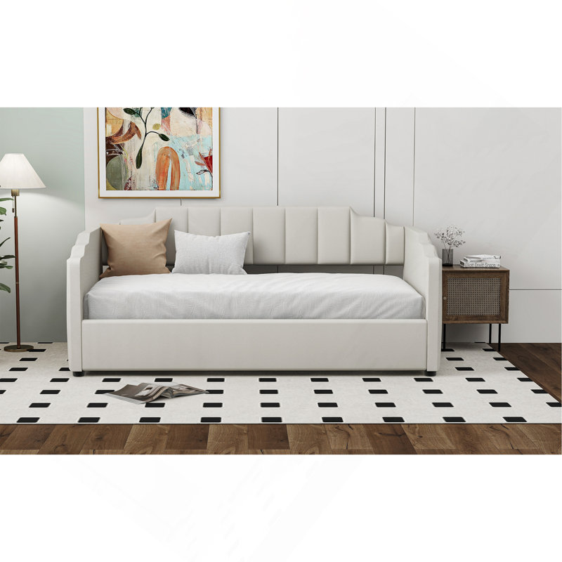 Lit de jour rembourré avec rangement inférieur, taille simple, blanc, Lit simple, Blanc