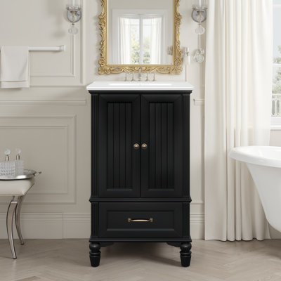 20"W Free-Standing Single Bathroom Vanity Set With Ceramic Sink, Solid Wood Legs, 1 Drawer & 2-Door Cabinet