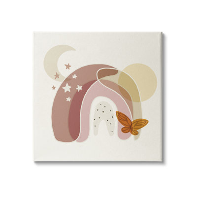 Dessert lune arc-en-ciel ciel étoilé papillon couleur terre cuite par Daphne Polselli - impression sur toile sans cadre