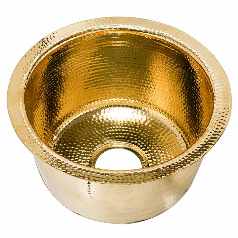 Brightwork 15.5-Inch Hand Hammered Round Bar Sink, Polished Brass