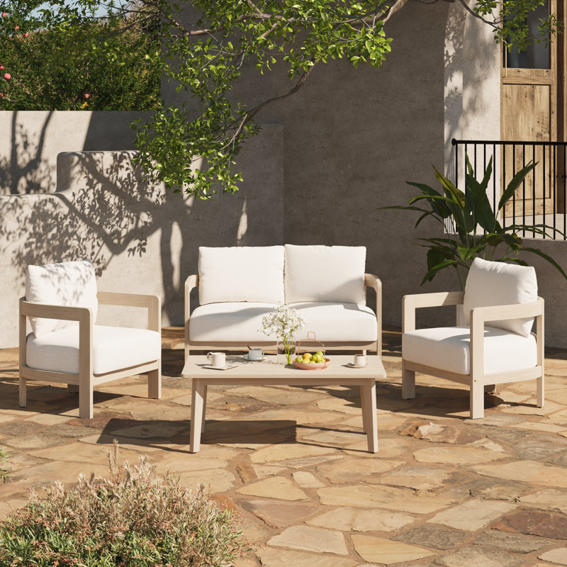 Ensemble de conversation d'extérieur 4 pièces avec coussins, 4 pièces: 2 chaises, causeuse, table