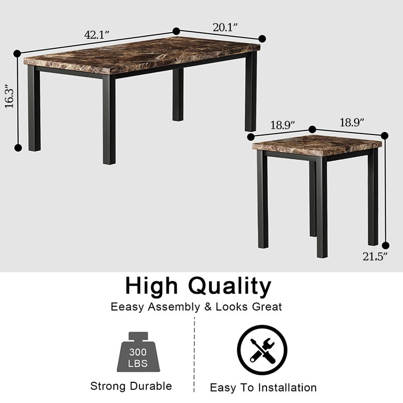 Ensemble de tables basses 3 pièces Aromola, Brun, Brown Marble