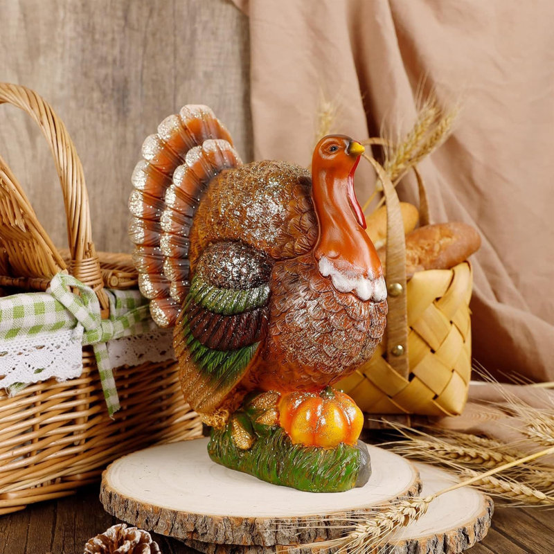 Autumn Resin Turkey Figurine with Pumpkins and Grapes