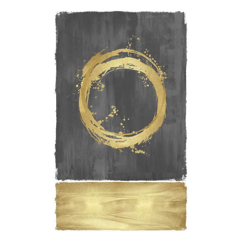 Gris foncé et cercle doré abstrait, H 36 po x l 24 po