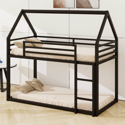 Twin Over Twin House Bunk Bed Frame With Ladder And Safety Guardrails by Harper Orchard
