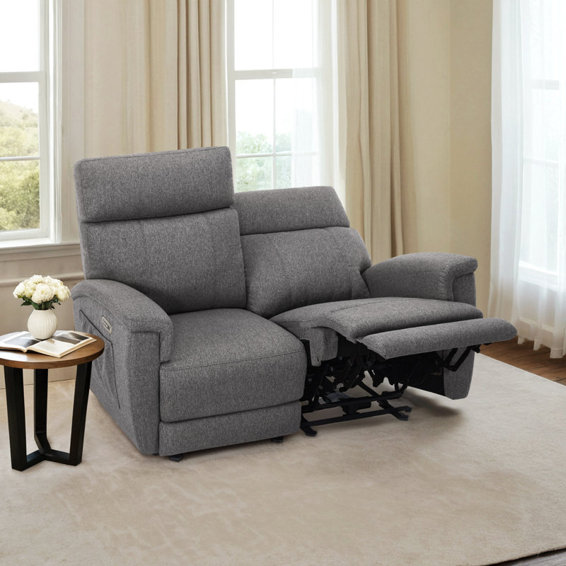 60.2" Power  Recliner Loveseat Sofa with Vibration, Dual Heating, Adjustable Headrest, Fabric, Dark Gray