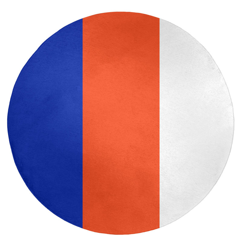 Tapis bleu/orange area, Rond 5 pi
