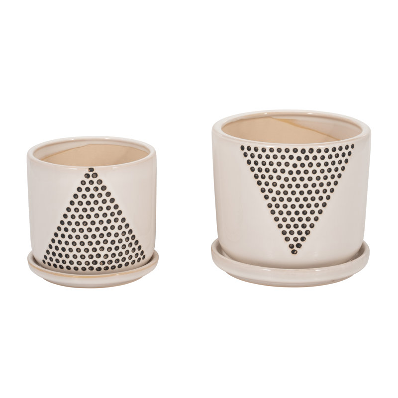 Ceramic Stoneware Saucer Planters with Perforated Design, Set of 2