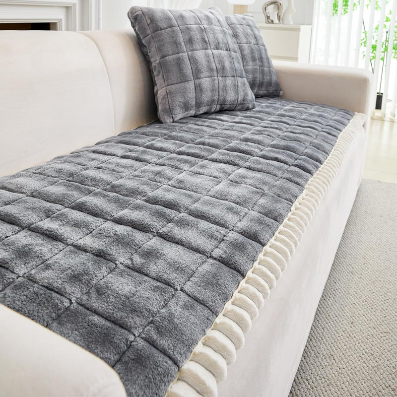 Box Cushion Sofa Slipcover, Grey