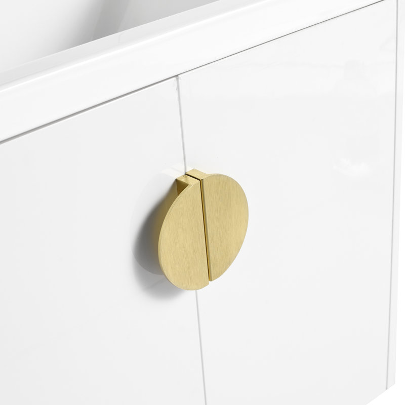 Meuble-lavabo mural 24 po avec armoire - blanc brillant, 2 portes de rangement pour les petites salles de bain en céramique 24 po. Salle de bain blanc brillant. Contreplaqué. 2 poignées en métal doré et noir. Jolis meubles.