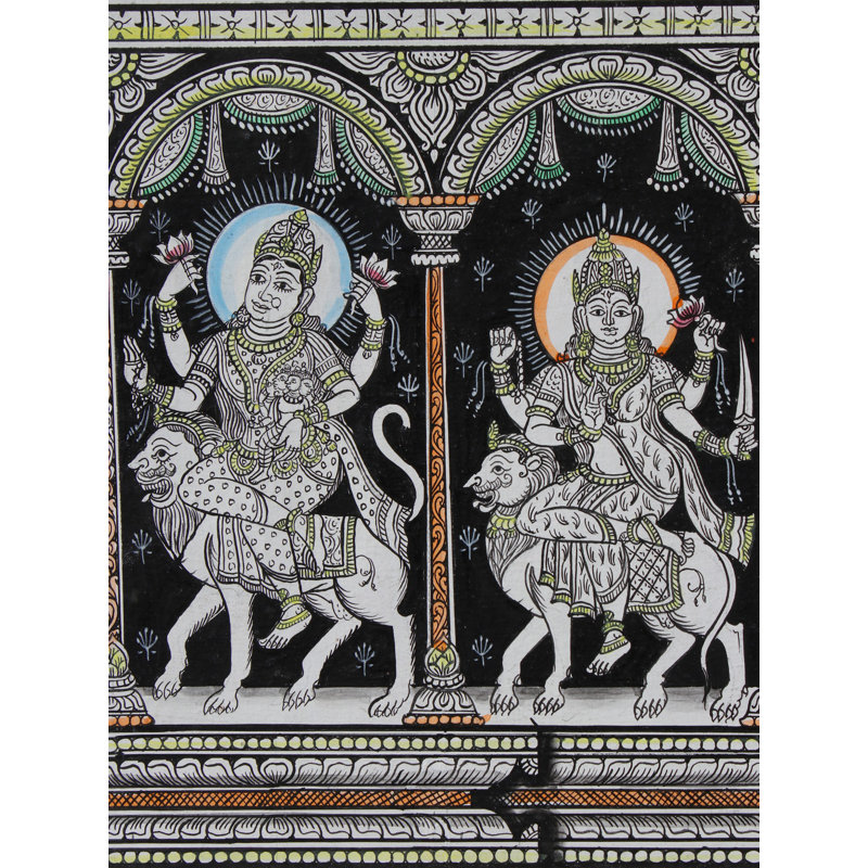 Navadurga - Neuf formes de la déesse Durga | Peinture de Pattachitra | Aquarelle sur toile faite à la main