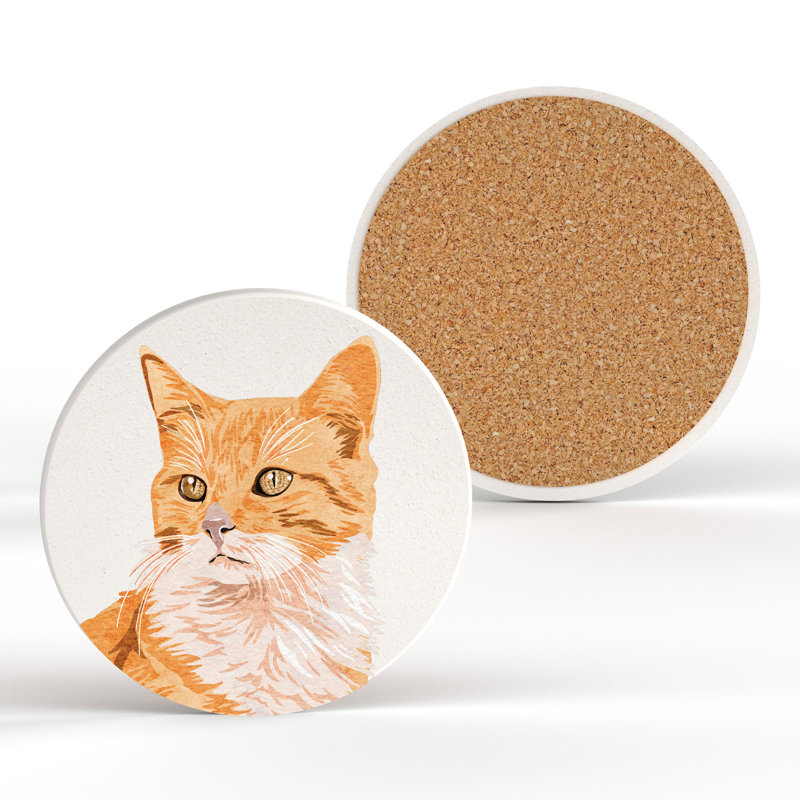 CERAMIC ROUND COASTER, Ginger Cat