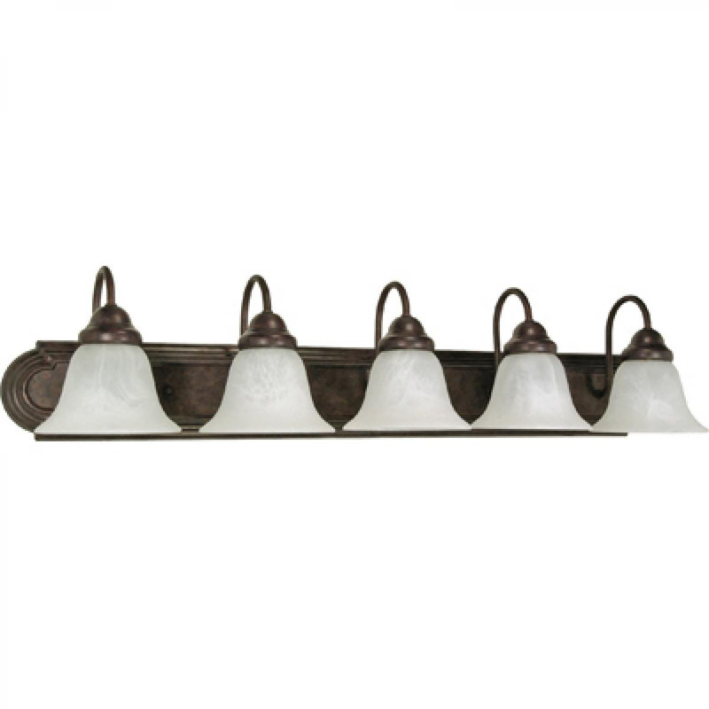 Éclairage pour meuble-lavabo à 5 lumières à intensité variable Turcotte, Albâtre, Bronze vieilli, 100 watts