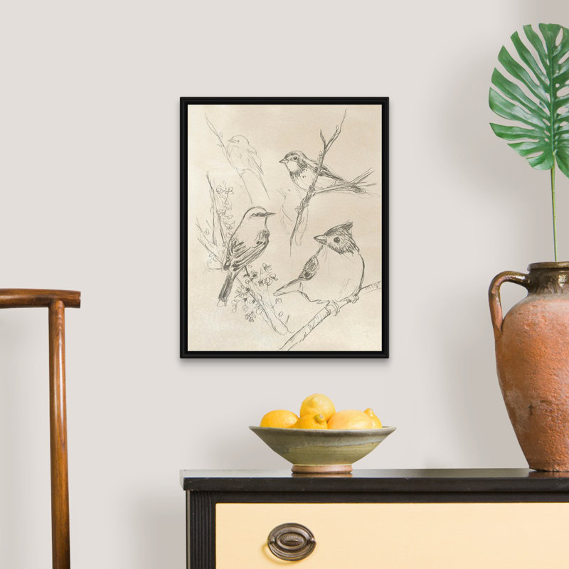 Art rétro sur toile I, oiseau chanteur rétro, H 22 po x l 18 po x P 2 po, Toile encadrée noire