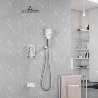 Système de douche à fixation murale 10 po avec douchette à main - Ensemble de garniture de douche en laiton avec bec de baignoire