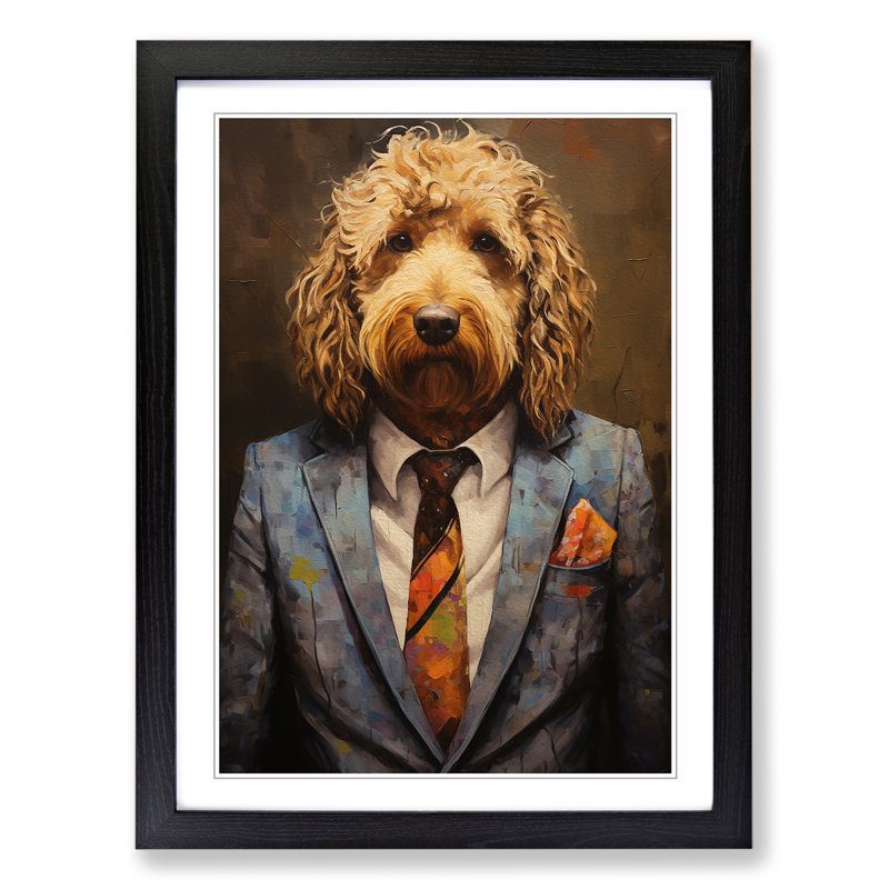 Labradoodle In A Suit Painting No.4 - Single Picture Frame Print on Wood, Black Framed, 34cm H x 25cm W x 2cm D