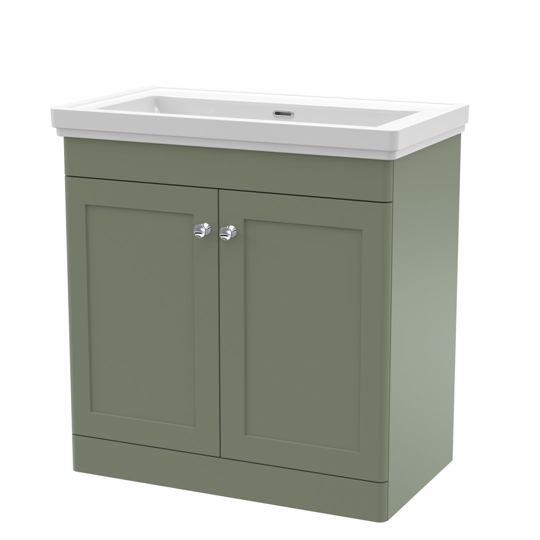 Nuie Classique 2 Door Satin Green Floor Standing Unit And 0 Tap Hole Fireclay Basin 800Mm - Image 2