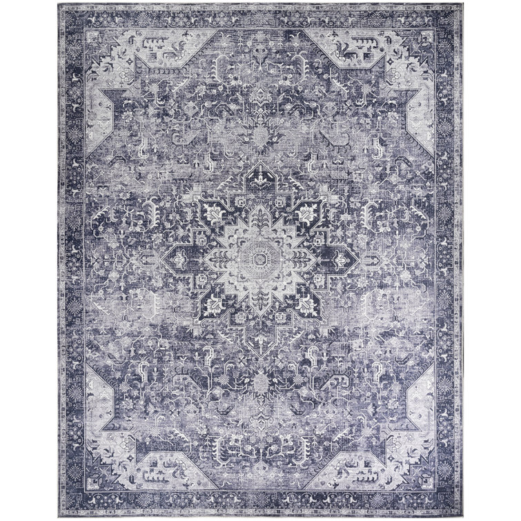 Nourison Washables Power Loom Cotton Floral Area Rug in Grey