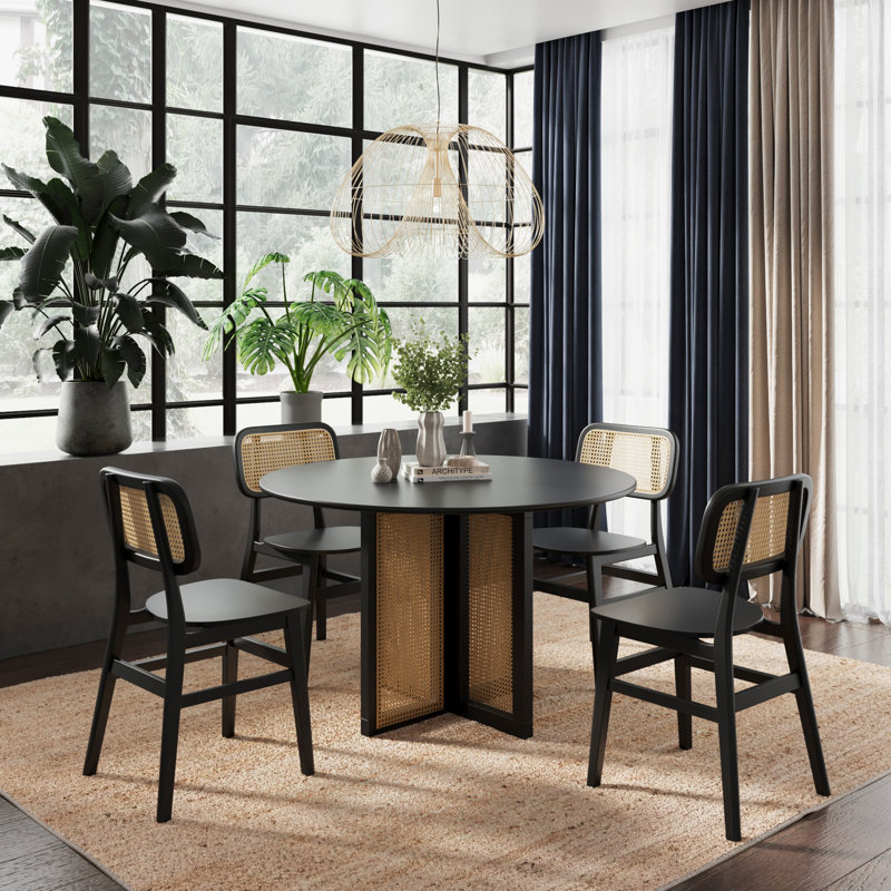 Calila 47" Cane Dining Table, Black