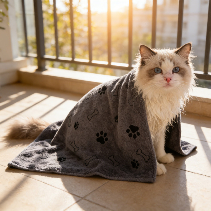 Serviette épaisse à séchage rapide pour animal de compagnie avec motif imprimé, serviette absorbante douce pour chiens et chats de bain, gris 39,4 x 23,6 po