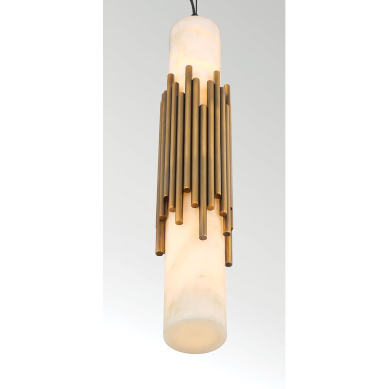 Venna, luminaire suspendu, 17 po, laiton antique, albâtre, Laiton antique