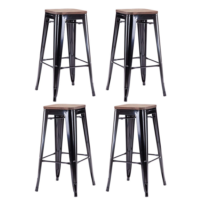 Stainless Steel Outdoor Stool, Glossy Black/Dark Brown