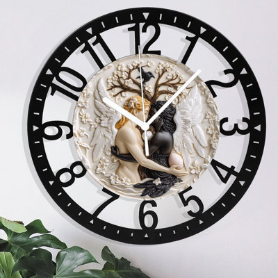 Horloge murale en métal pour le salon - 10 pouces Yin Yang Angels