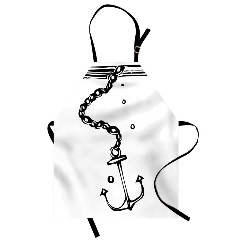 Tablier d'ancre East Urban Home unisexe, image de chaînes nautiques, taille adulte, noir et blanc