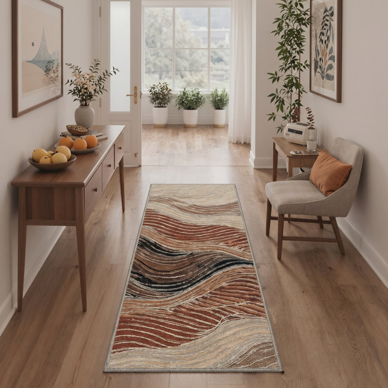 Tonicka Soleil Modern Machine Washable Brown / Beige Indoor Area Rug with Non-Slip Backing, Runner 2' x 7'
