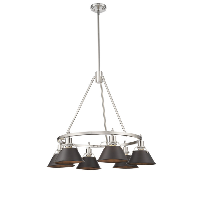 Felda 6 - Light Steel Dimmable Cone Chandelier, Rubbed Bronze, Pewter