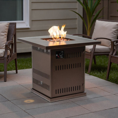 28" Propane Gas Fire Pit Table, 50000 BTU Square Steel Fire Pit for Outside Patio Deck Garden Courtyard