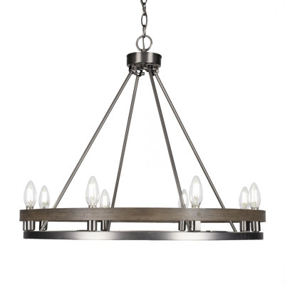 Belmont 8 Light Uplight Chandelier Shown In Graphite & Painted Distressed Wood-look Metal Finish