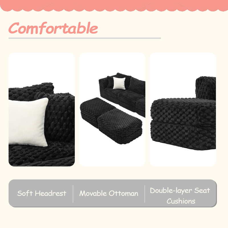 Canapé modulaire modulaire de 135,4 po, Polyester noir