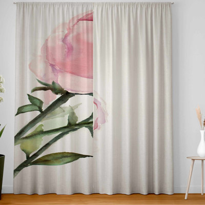 Watercolor Pink Roses Blackout Curtains - Home Decor Pair
