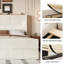 Lit plateforme Queen Size avec tête de lit rembourrée et lampe de lecture, beige-388962072-388962078